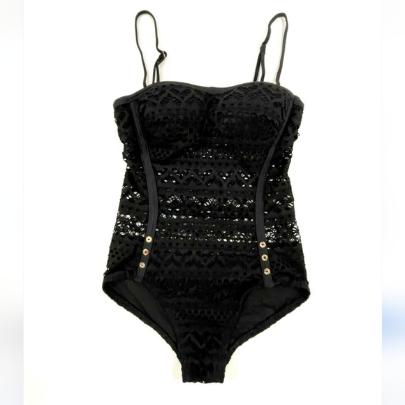 Beam Nwot  Black Textured Crochet One Piece Bodysuit/swim  Sz M - Picture 13 of 13